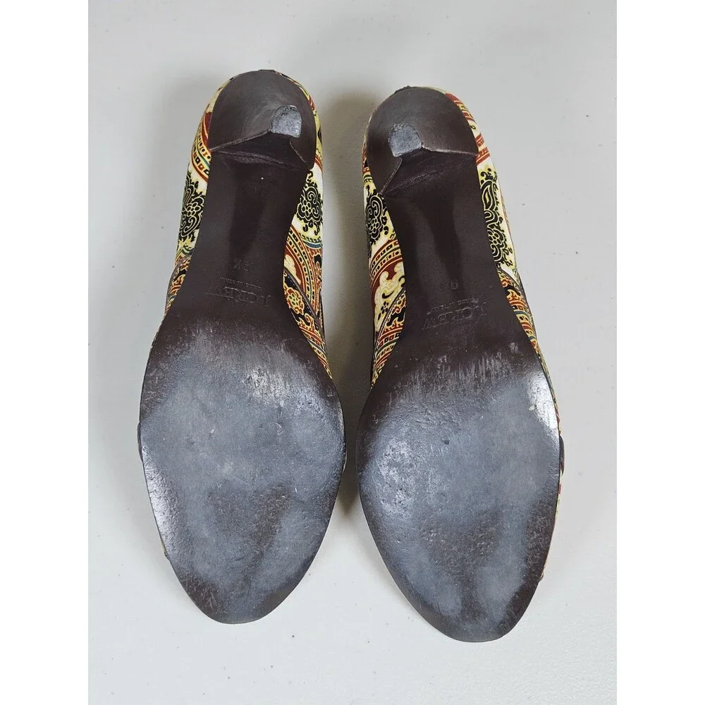 J.Crew Paisley Print Peep Toe Pump Heels Chain Detail Silk Fabric Made Italy 9.5